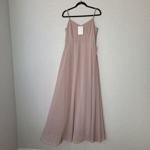 Show Me Your MuMu Faith Maxi Formal Bridesmaid Dress in Soft Beige Chiffon sz L
